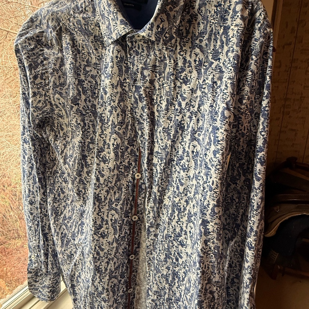 Bugatchi Blue and White Dress Shirt